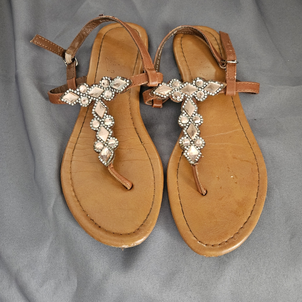 Brown Beaded Women's Sandals